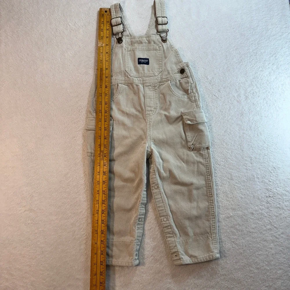 OshKosh Bgosh Toddler Boys Beige Corduroy Cargo Overalls Size 2T Dungarees